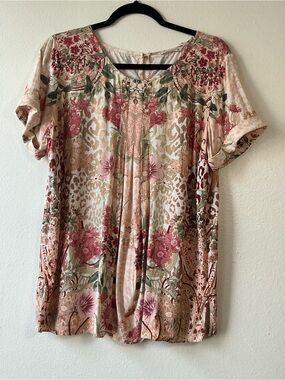 Soft Surroundings Floral Animal Print Rayon Blouse Top Large L Tunic